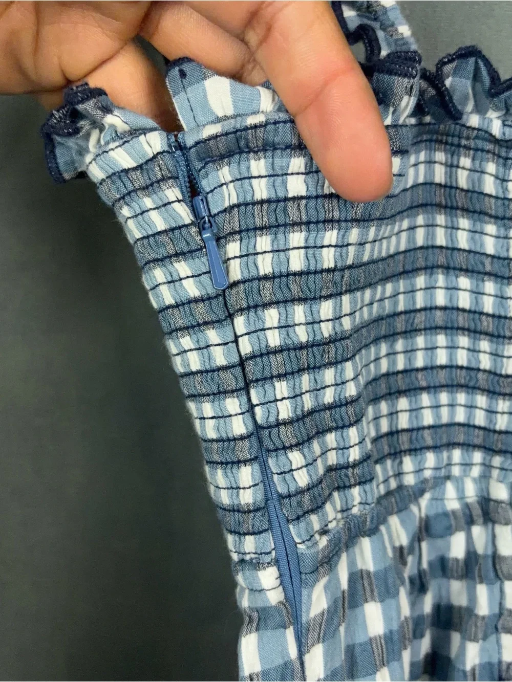 Free People Lucinda Gingham Midi Dress Size Large Blue Check Cottage Coastal NWT - Picture 8 of 14